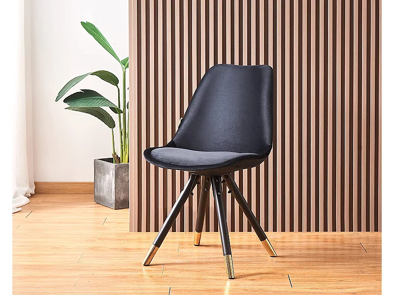 SOFIA - Chaise de salle à manger Rétro - Coque en plastique | Siège rembourré | Jambes en bois - Noir