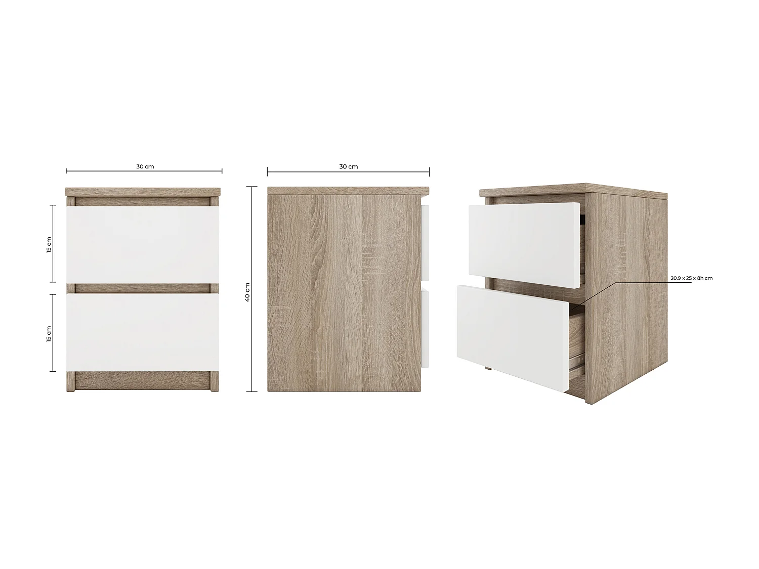 ASTER T2 - Mesita de noche 2 cajones - estilo moderno - 40x30x30- mueble auxiliar - acabado doble