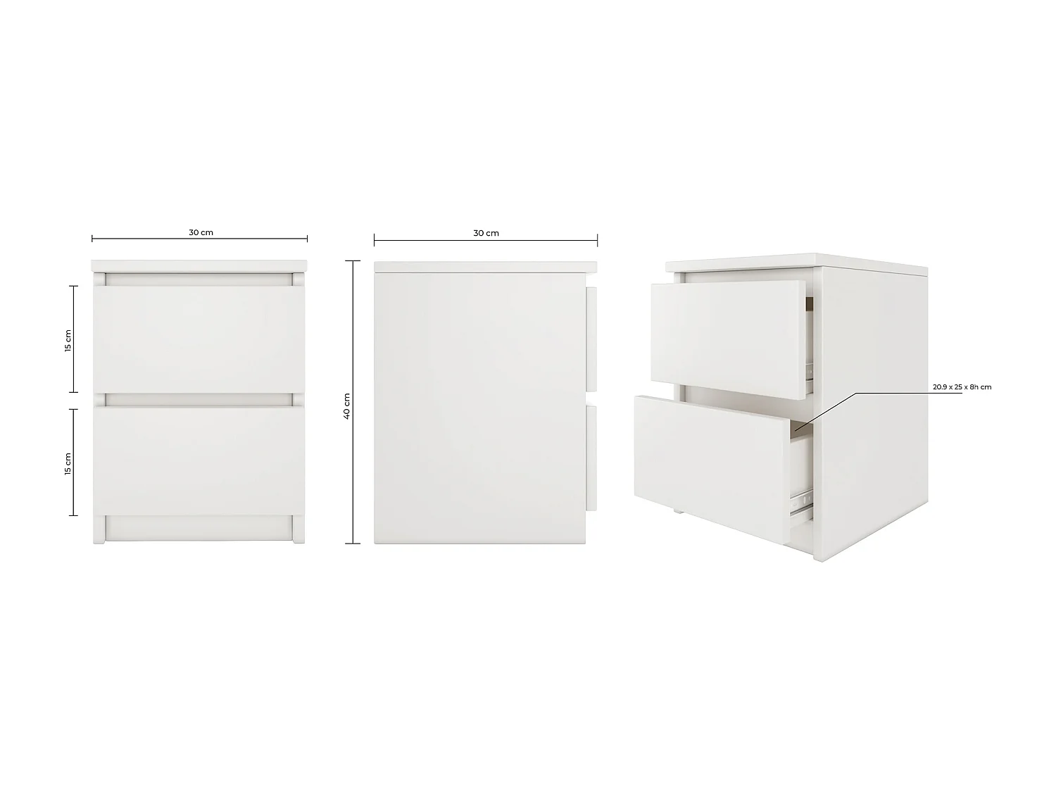 Table de chevet / Table de nuit moderne avec 2 tiroirs Malwa M2