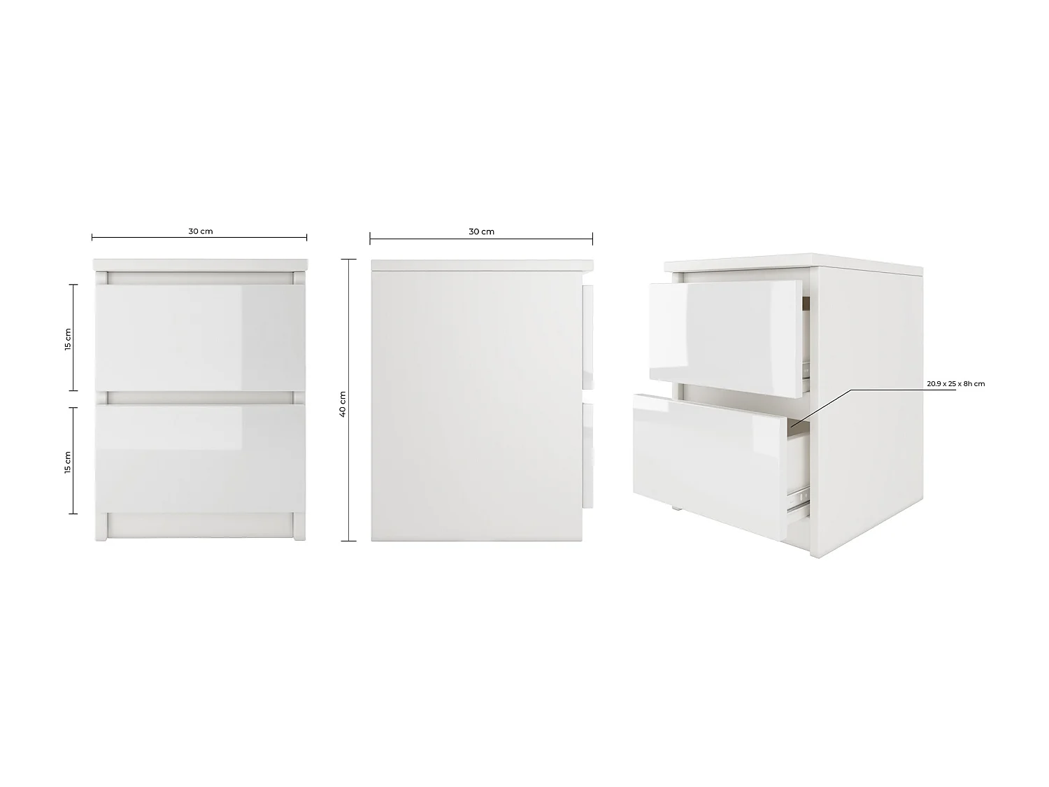 Table de chevet / Table de nuit moderne avec 2 tiroirs Malwa M2