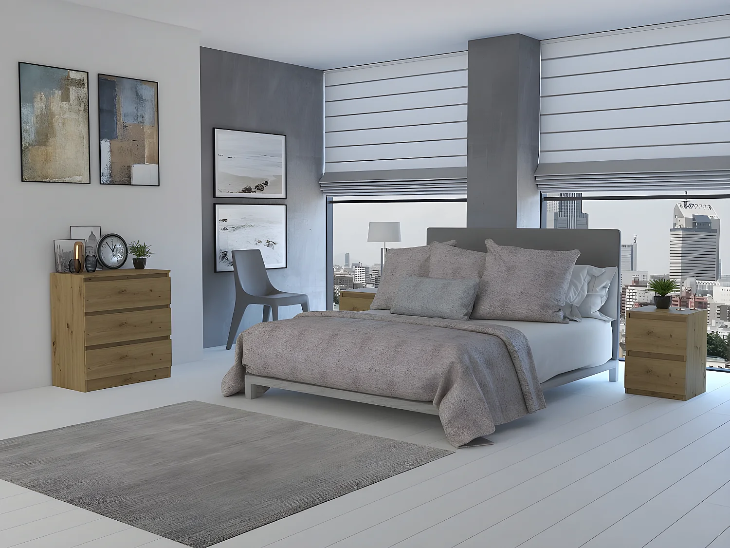 ASTER T2 - Mesita de noche 2 cajones - estilo moderno - 40x30x30cm - mesita de noche - mobiliario auxiliar - imitacion madera