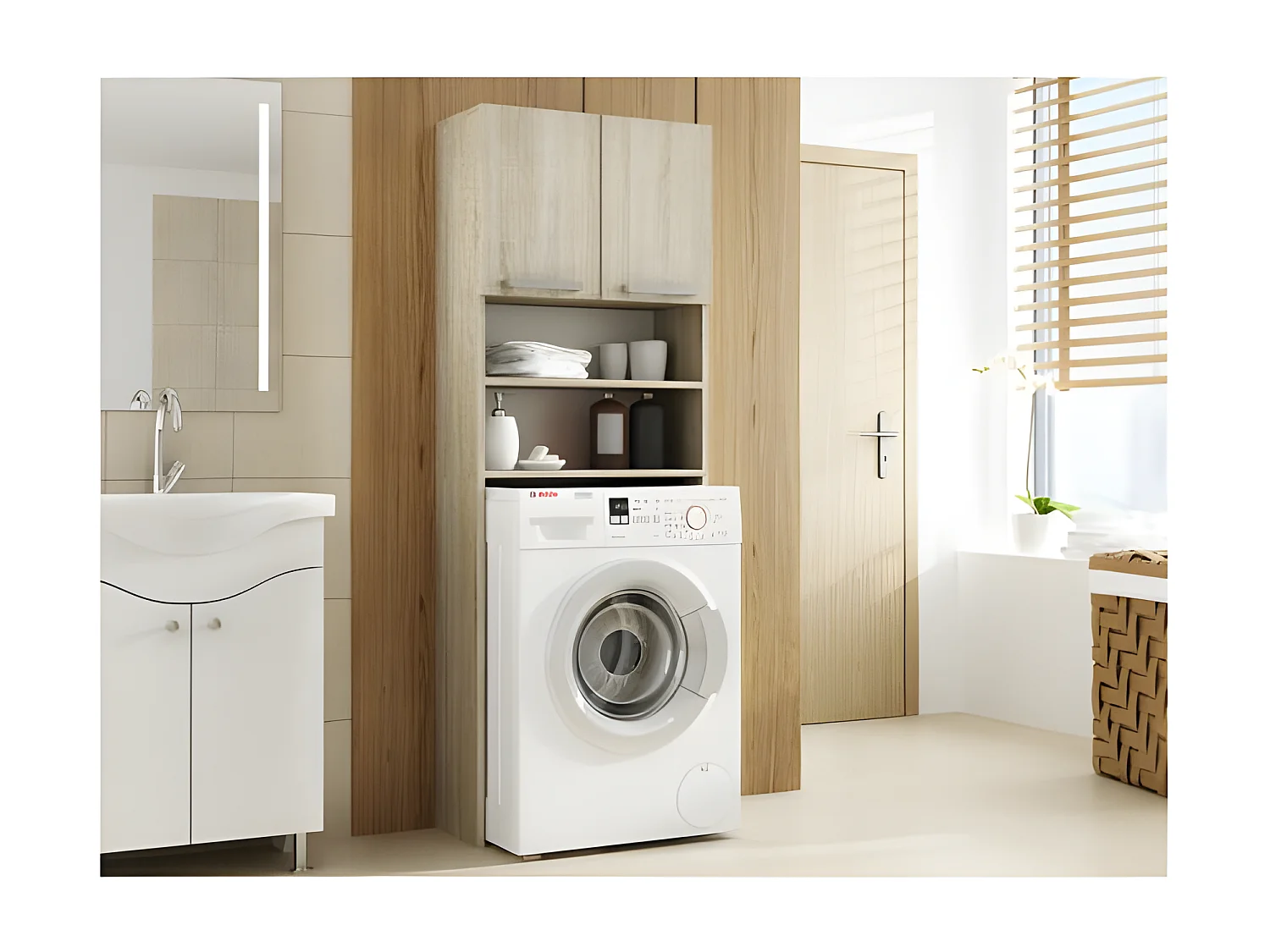 COMO - Mueble para lavadora - 64x183x30cm - Área de almacenamiento para lavarropas baño - Estilo moderno