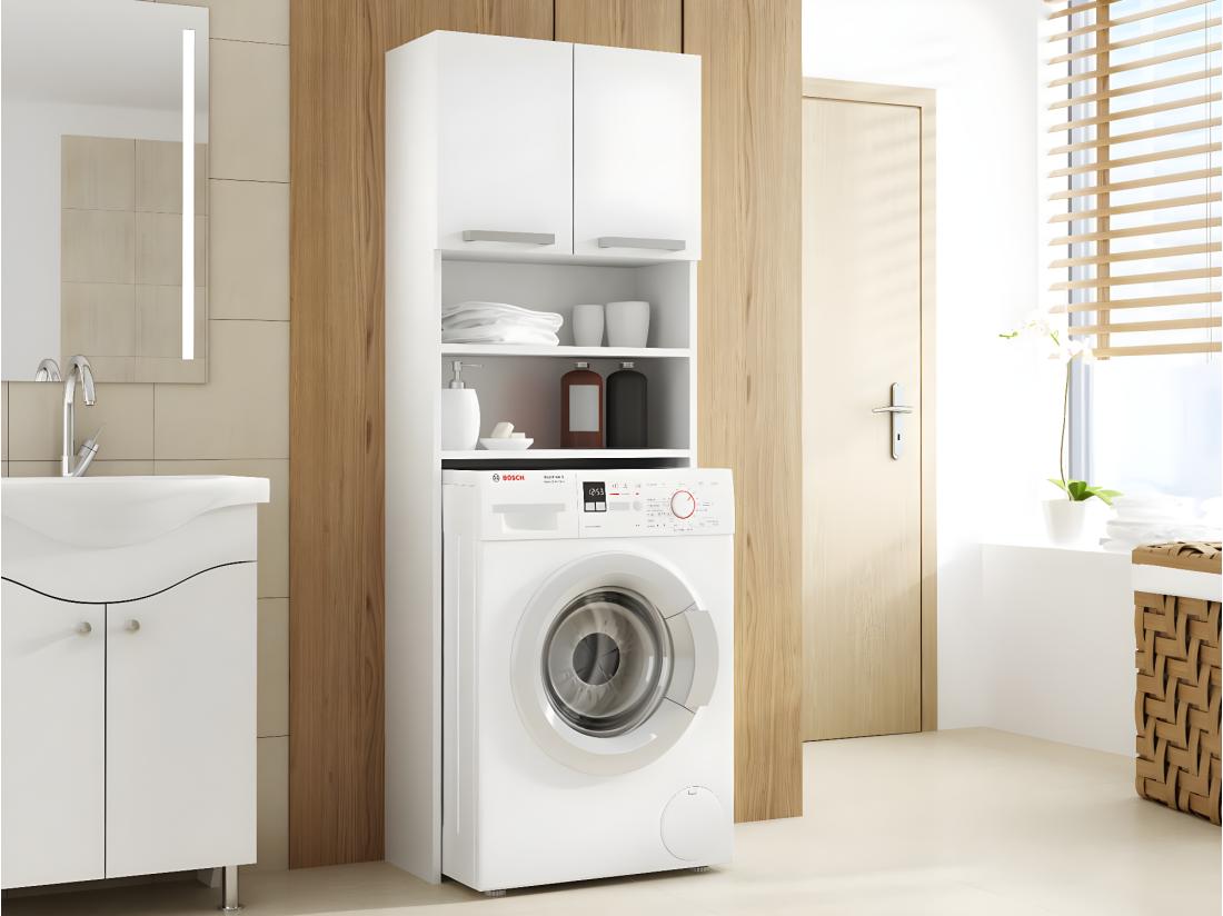 vente unique COMO - Meuble pour machine à laver - 64x183x30cm - Rangement espace buanderie lave linge salle de bains - Style moderne
