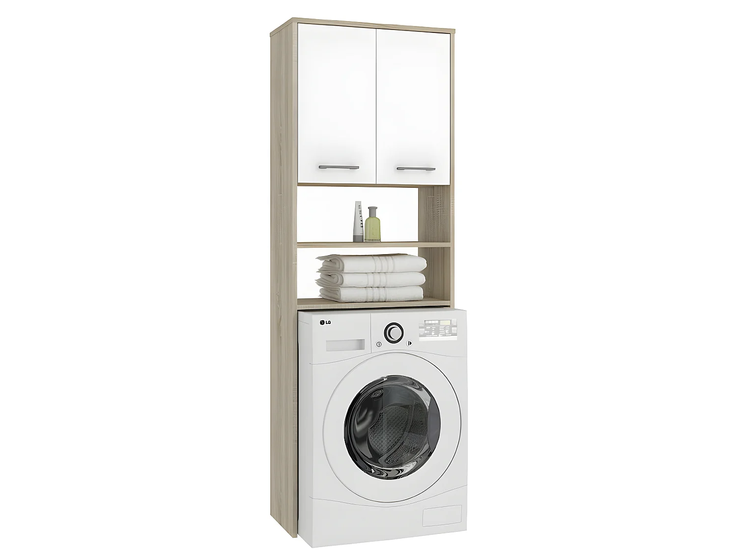 LENA | Meuble pour machine à laver 180x64x30 cm | Rangement buanderie lave linge salle de bain avec étagères