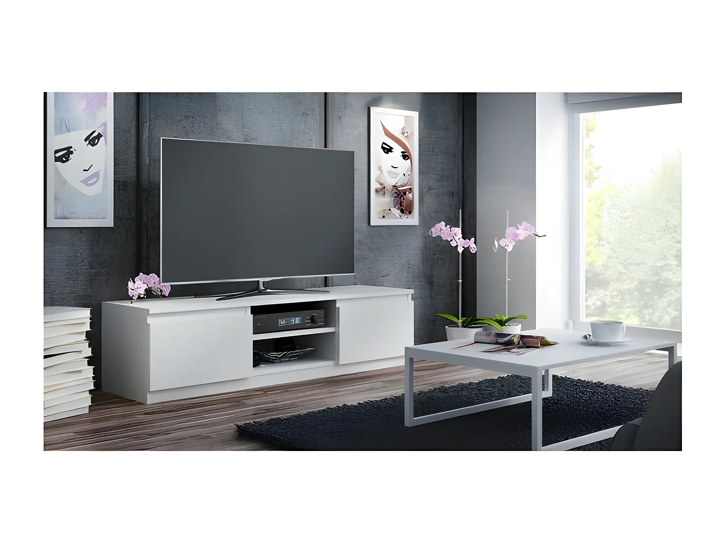 Meuble TV moderne pour salon 140 cm