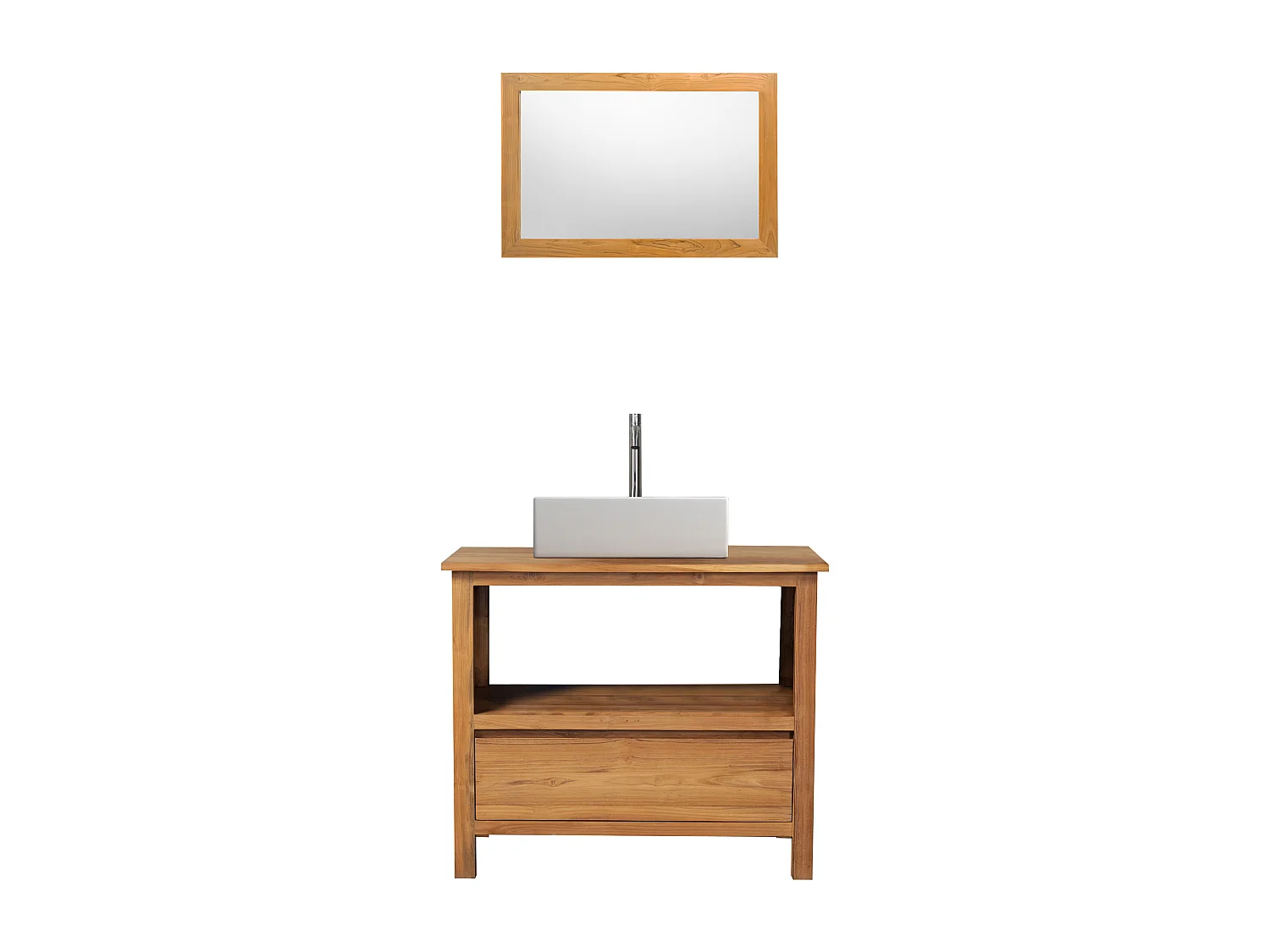 Badmöbel mit Einzelwaschbecken + Spîegel - Teakholz - 90 cm - KETAPANG