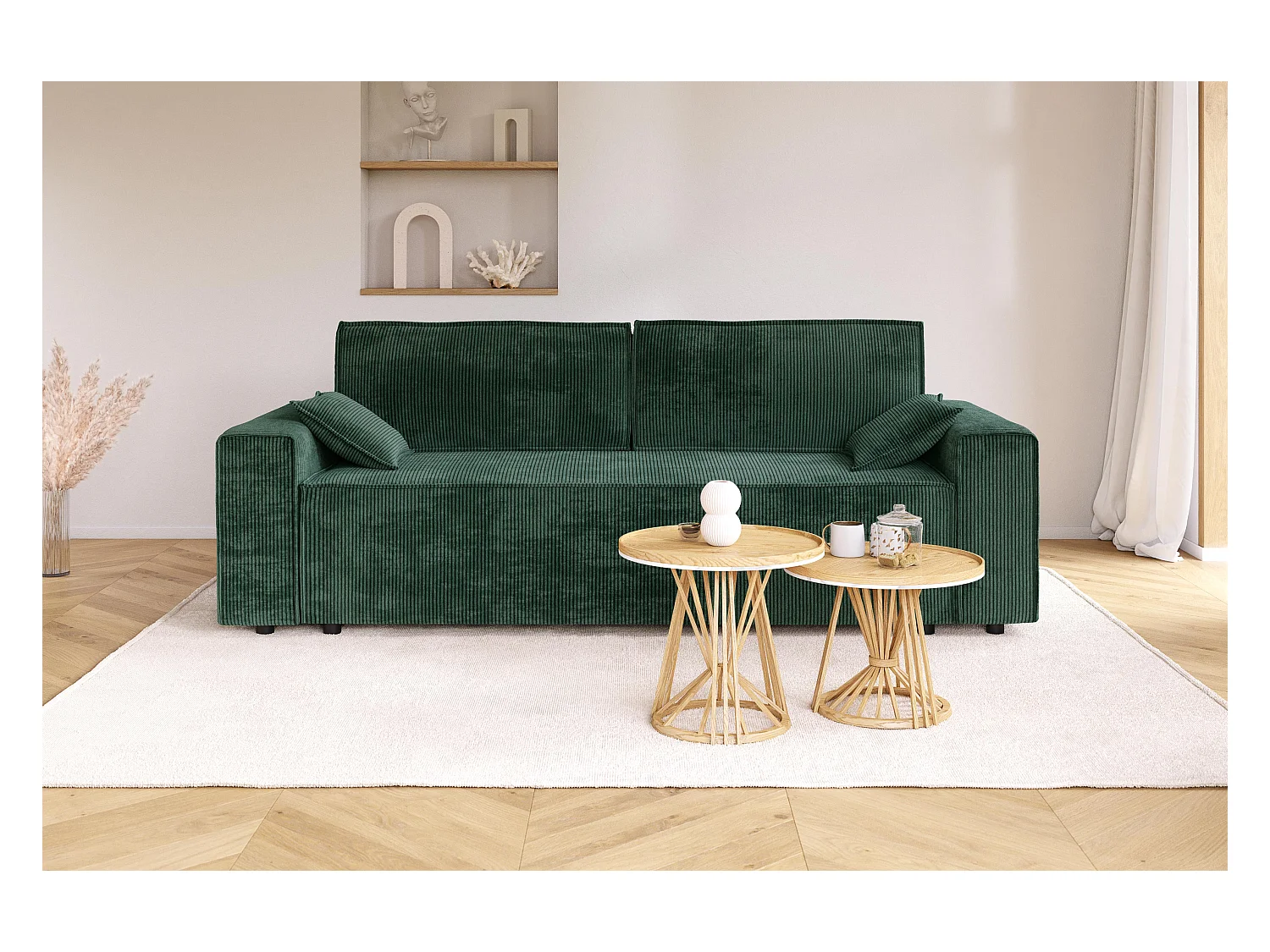 Canapé droit MARIUS convertible  velours côtelé vert