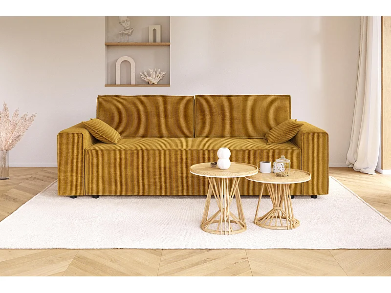 Canapé droit MARIUS convertible  velours côtelé moutarde