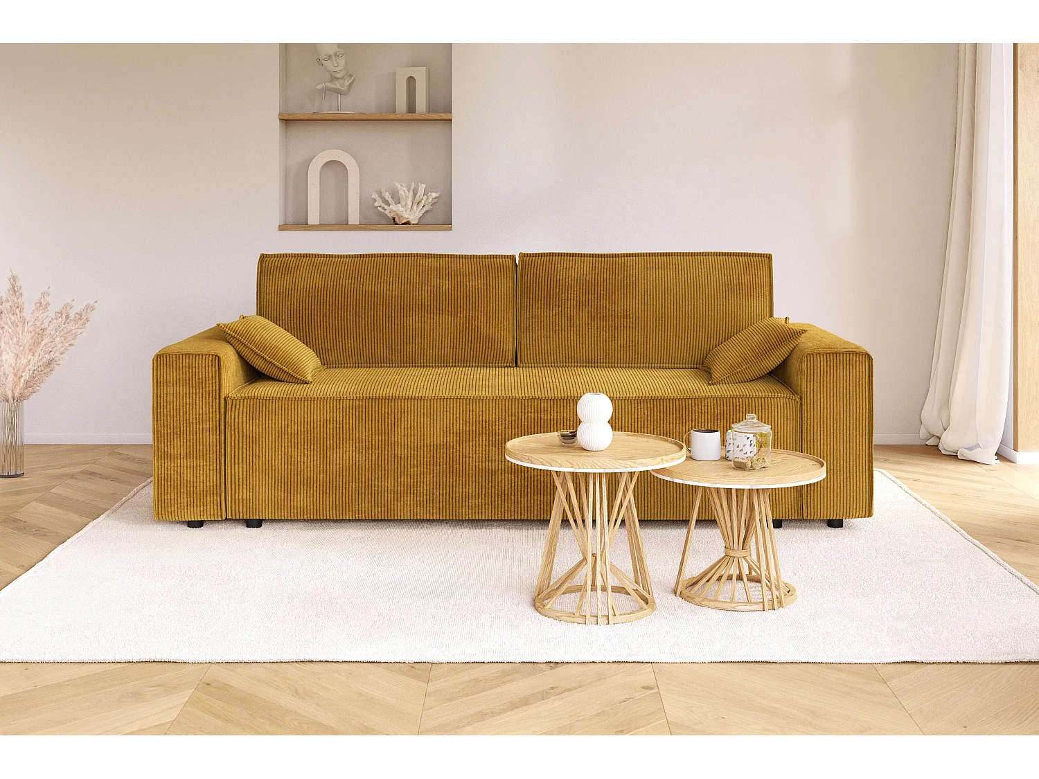 Canapé droit MARIUS convertible  velours côtelé moutarde