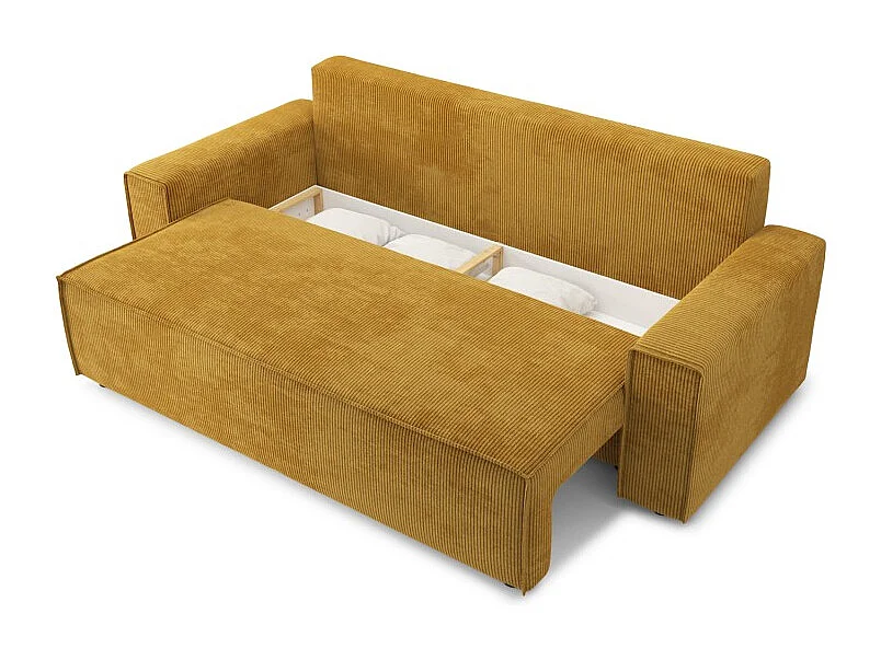 Canapé droit MARIUS convertible  velours côtelé moutarde