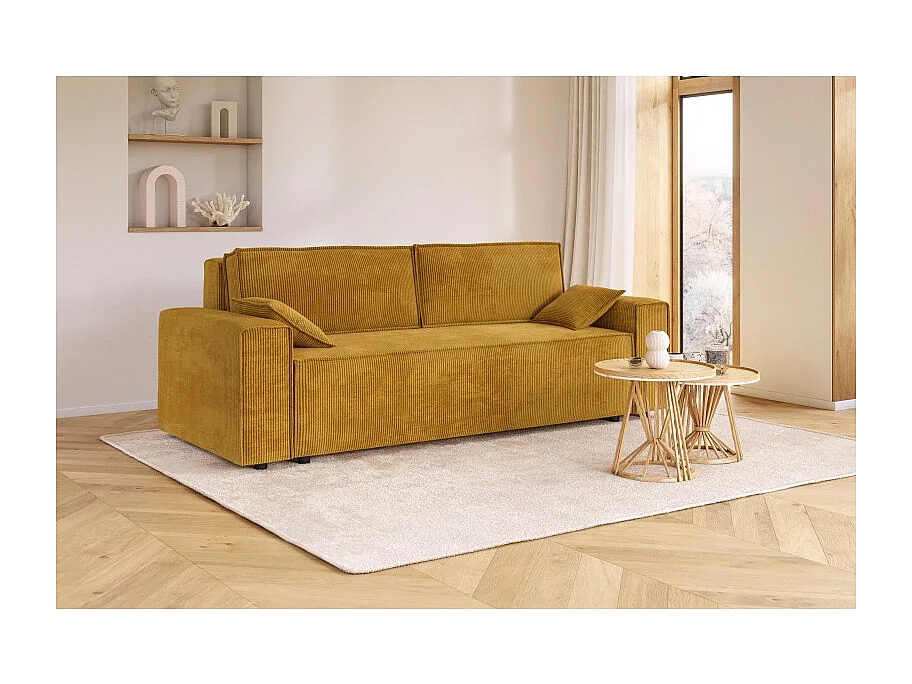 Canapé droit MARIUS convertible  velours côtelé moutarde