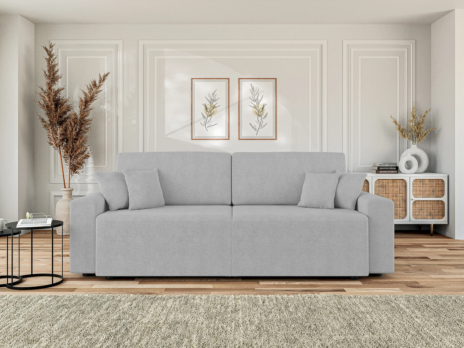 Canapé droit MILO convertible tissu gris 3 places
