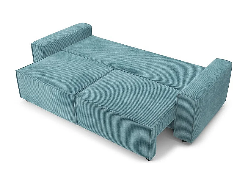Canapé droit MIRA convertible velours côtelé bleu 3places