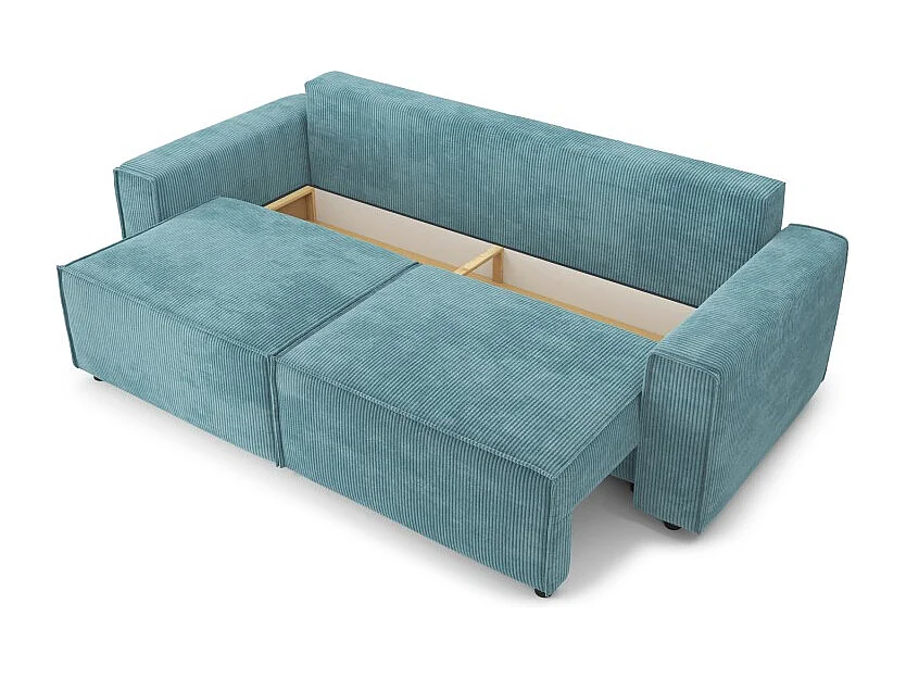 Canapé droit MIRA convertible velours côtelé bleu 3places