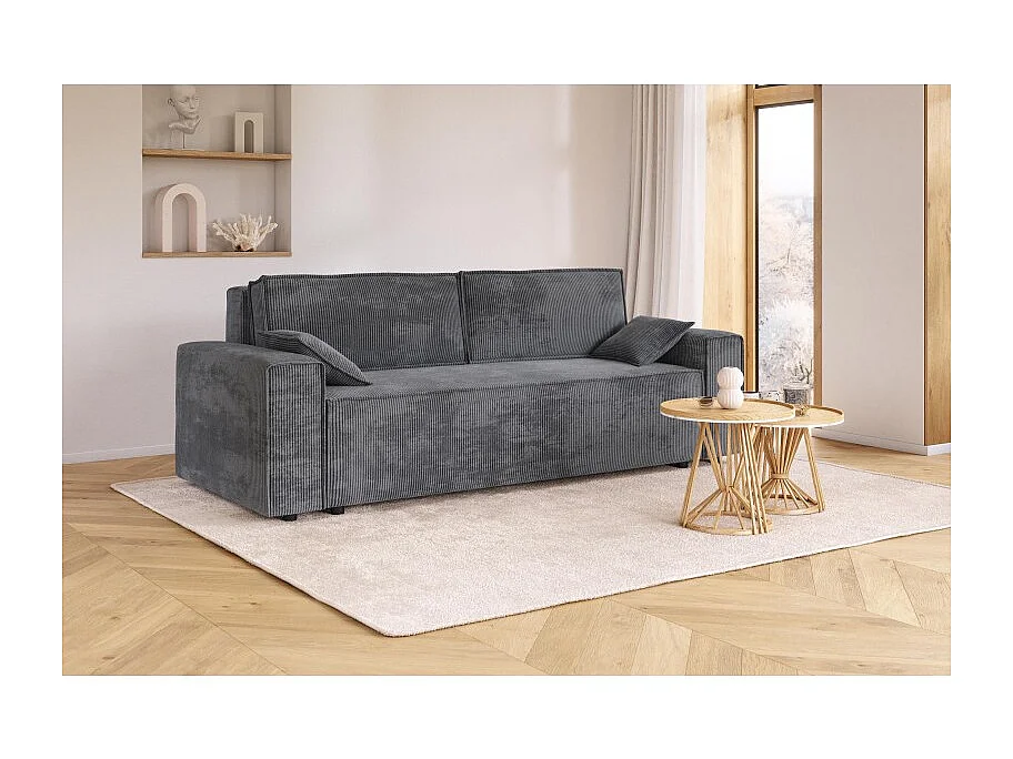 Canapé droit MARIUS convertible  velours côtelé gris souris