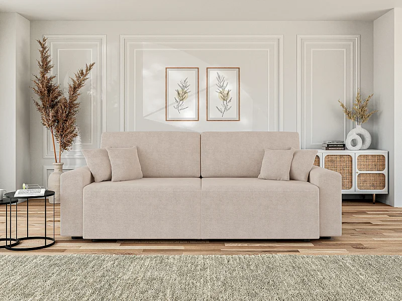 Canapé droit MILO convertible tissu beige 3 places