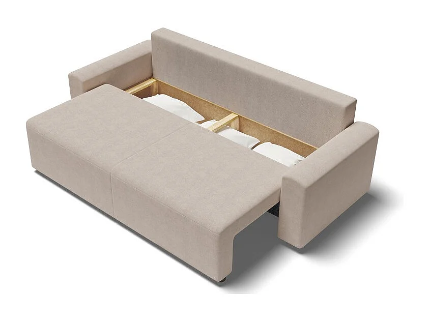 Canapé droit MILO convertible tissu beige 3 places