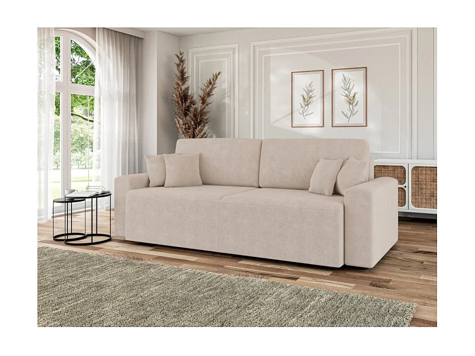 Canapé droit MILO convertible tissu beige 3 places