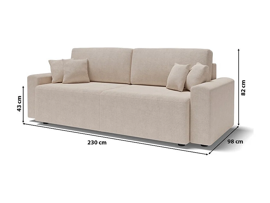 Canapé droit MILO convertible tissu beige 3 places