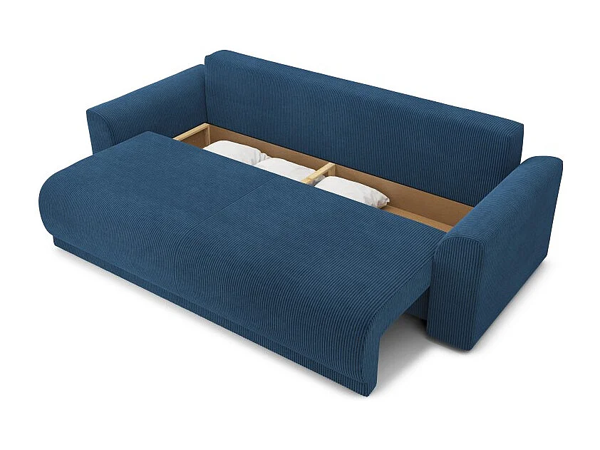 Canapé droit NOVA convertible  velours cotêlé bleu cobalt 3 places