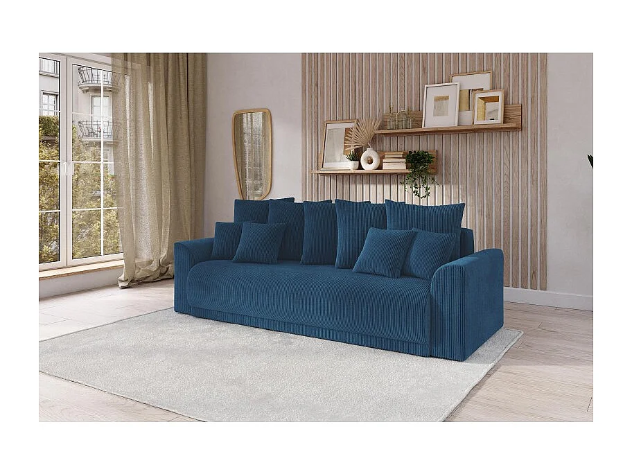 Canapé droit NOVA convertible  velours cotêlé bleu cobalt 3 places