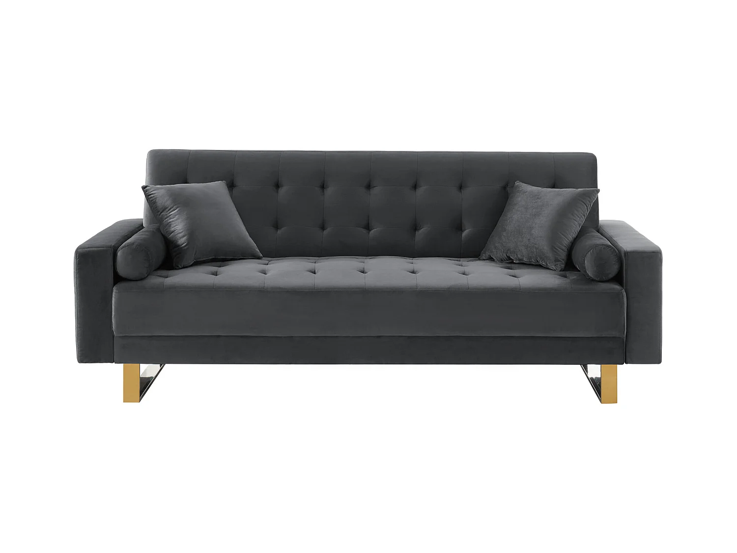 Canapé droit AUGUSTE droit convertible 3 places velours gris anthracite