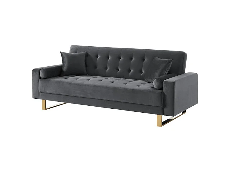 Canapé droit AUGUSTE droit convertible 3 places velours gris anthracite