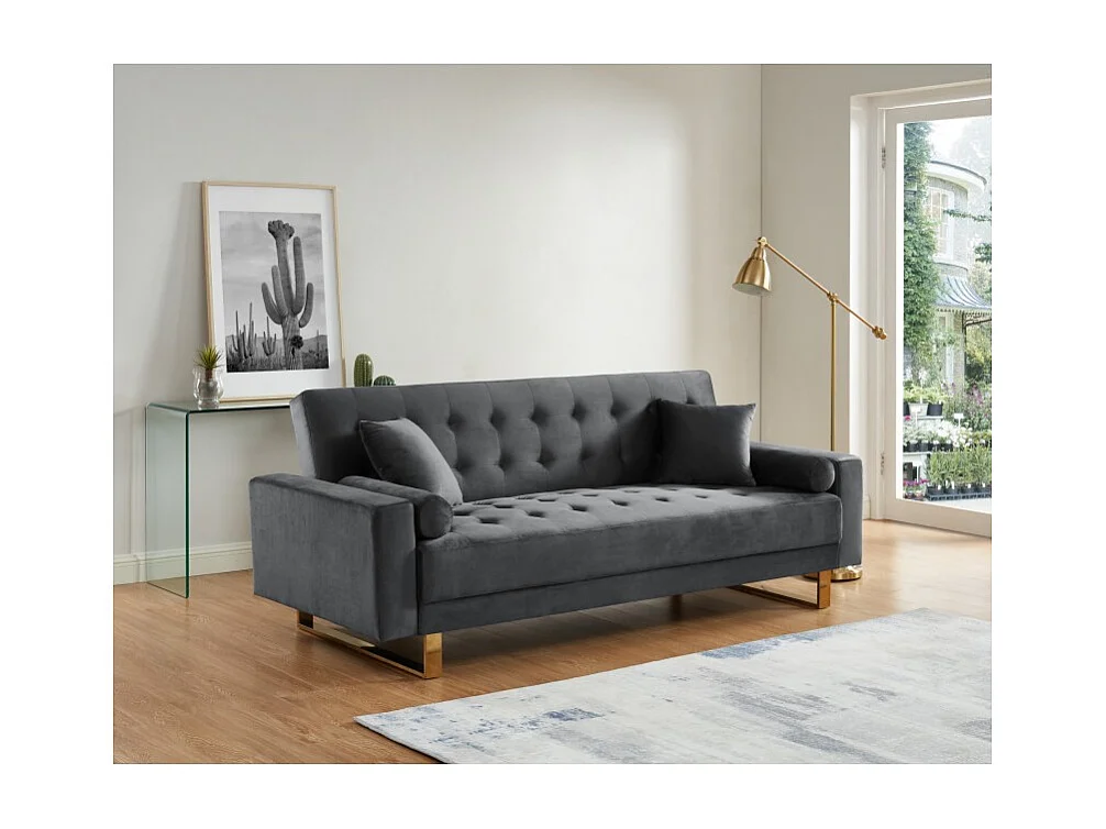 Canapé droit AUGUSTE droit convertible 3 places velours gris anthracite