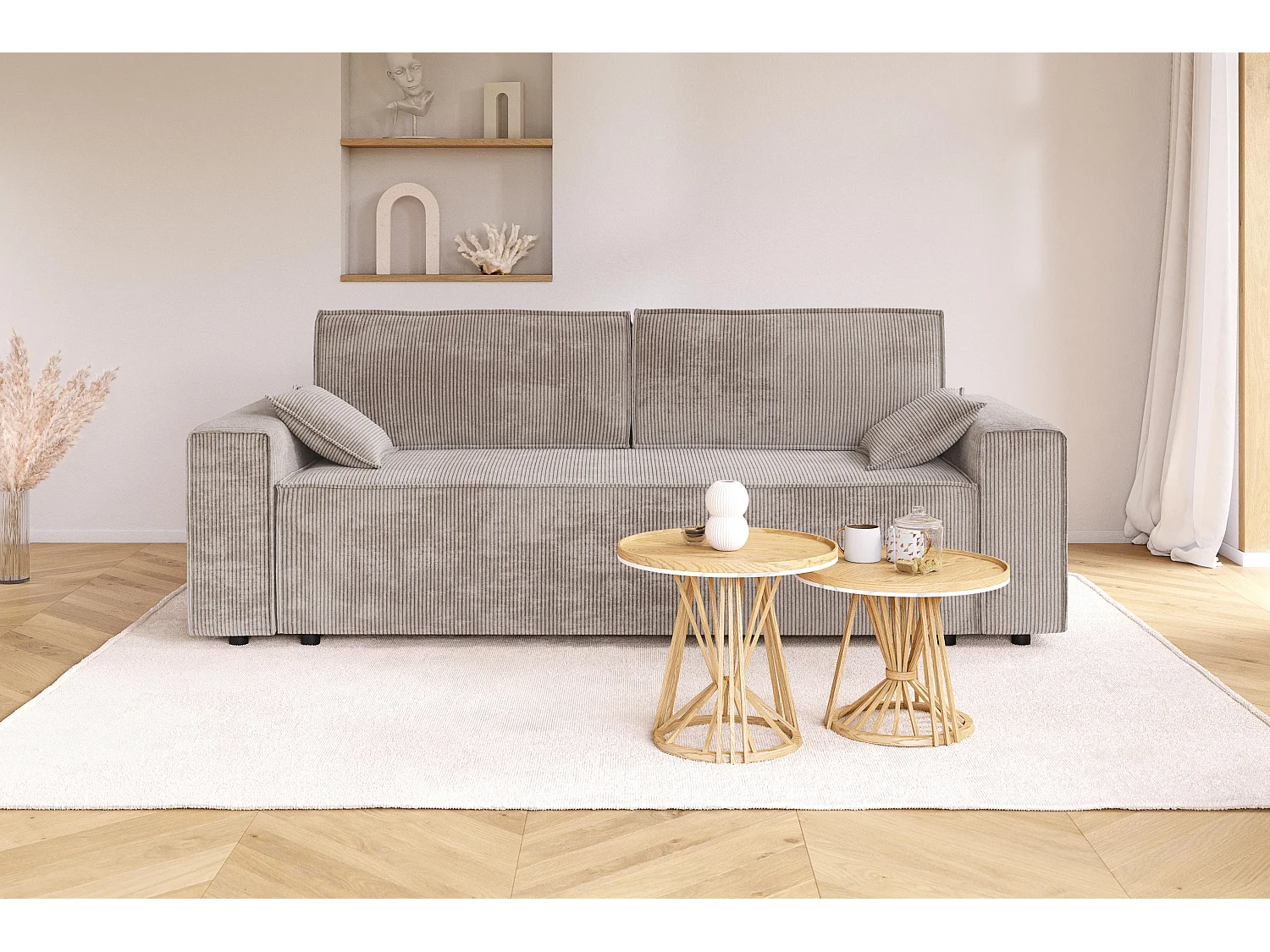 Canapé droit MARIUS convertible  velours côtelé grège