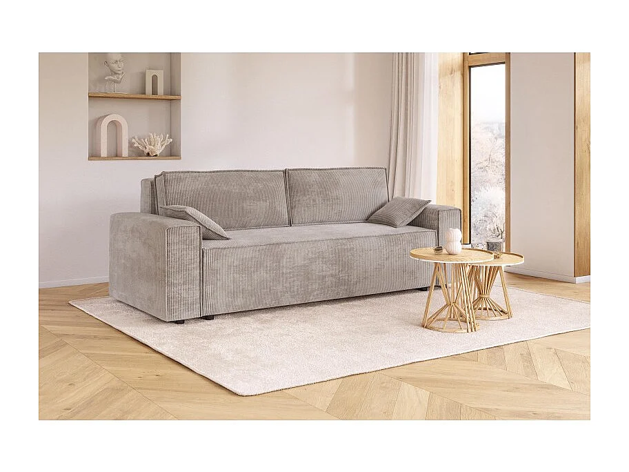 Canapé droit MARIUS convertible  velours côtelé grège