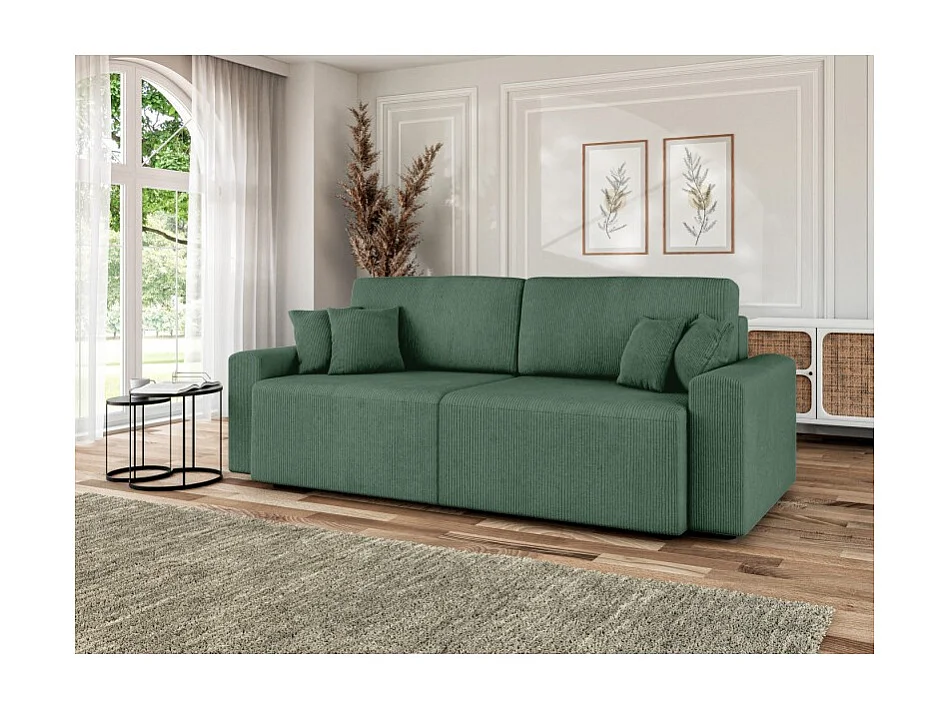 Canapé droit MILO convertible velours côtelé vert 3 places