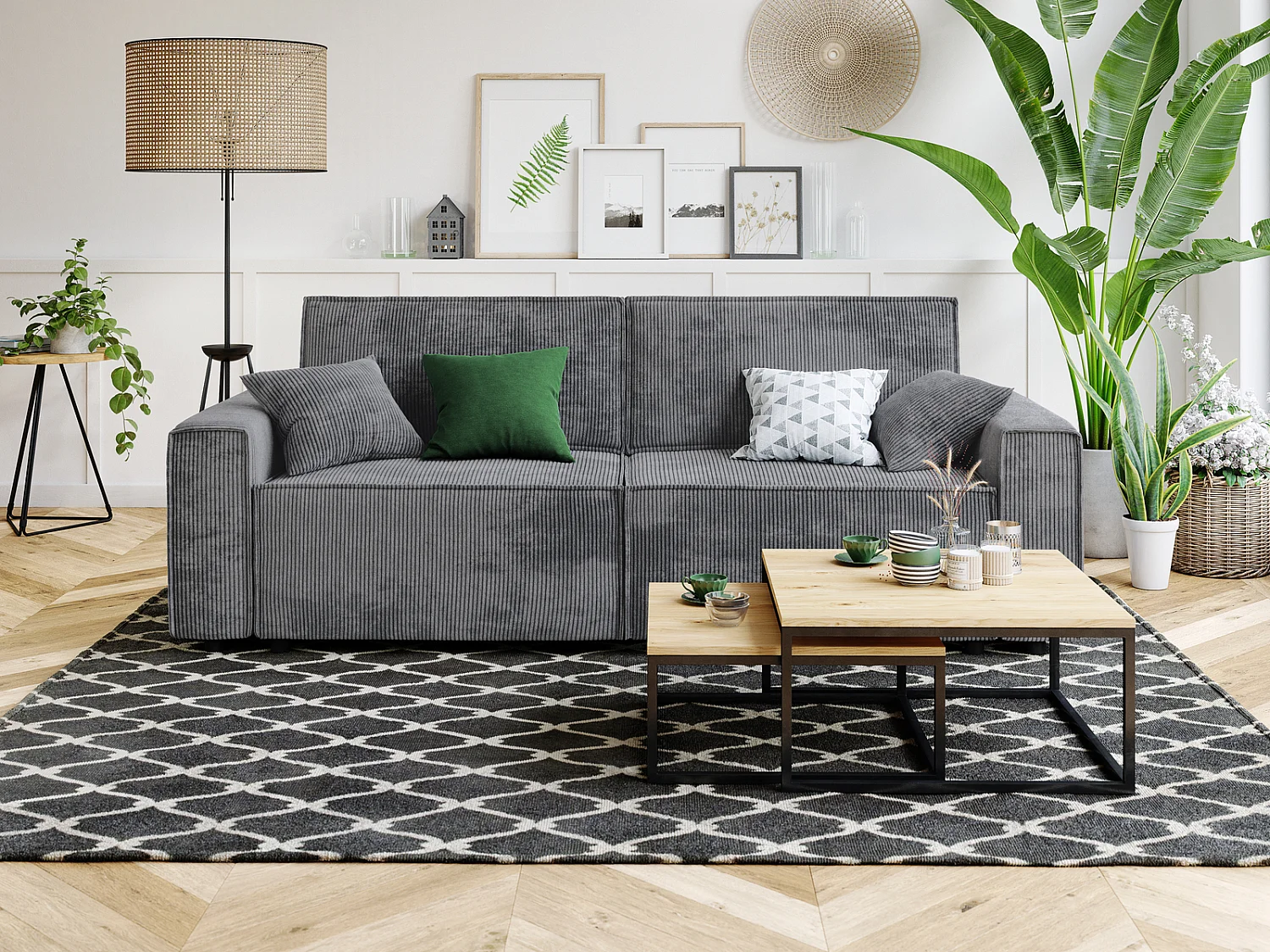 Canapé droit MIRA convertible velours côtelé gris souris