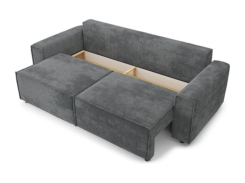 Canapé droit MIRA convertible velours côtelé gris souris