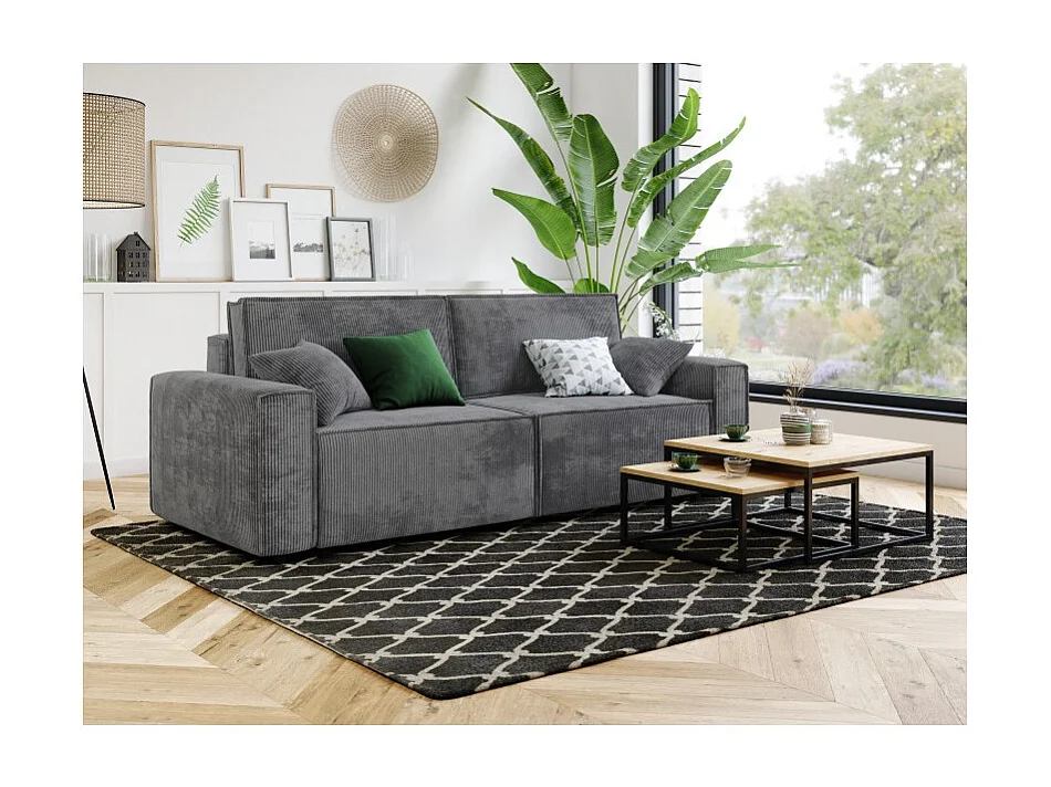 Canapé droit MIRA convertible velours côtelé gris souris