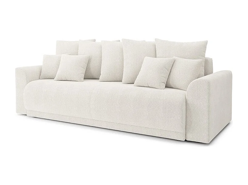 Canapé droit NOVA  convertible tissu bouclette blanc 3 places