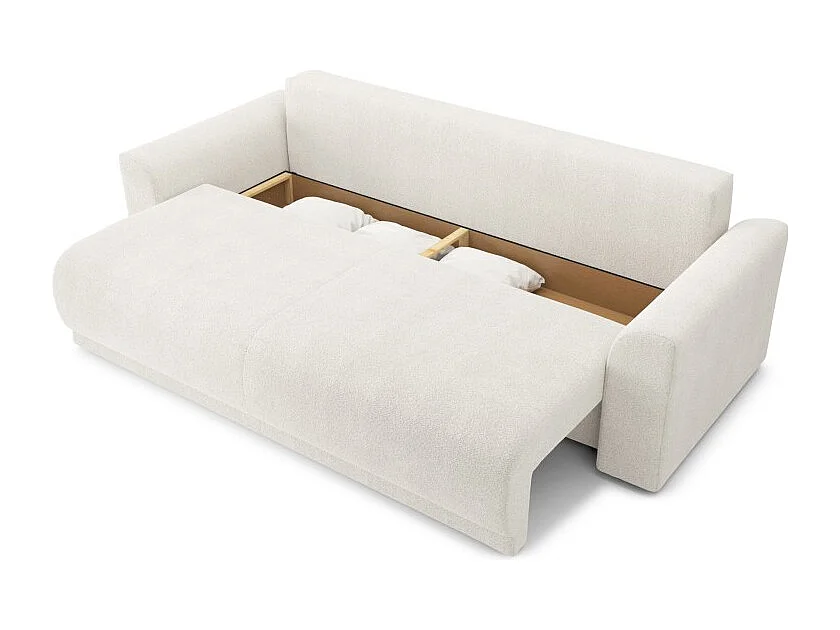 Canapé droit NOVA  convertible tissu bouclette blanc 3 places