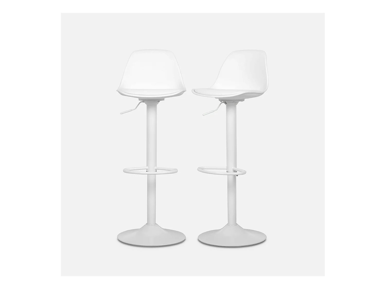 Lot de 2 tabourets de bar réglables 61.5/83.5cm - Noah - simili cuir blanc - hauteur réglable. repose-pieds