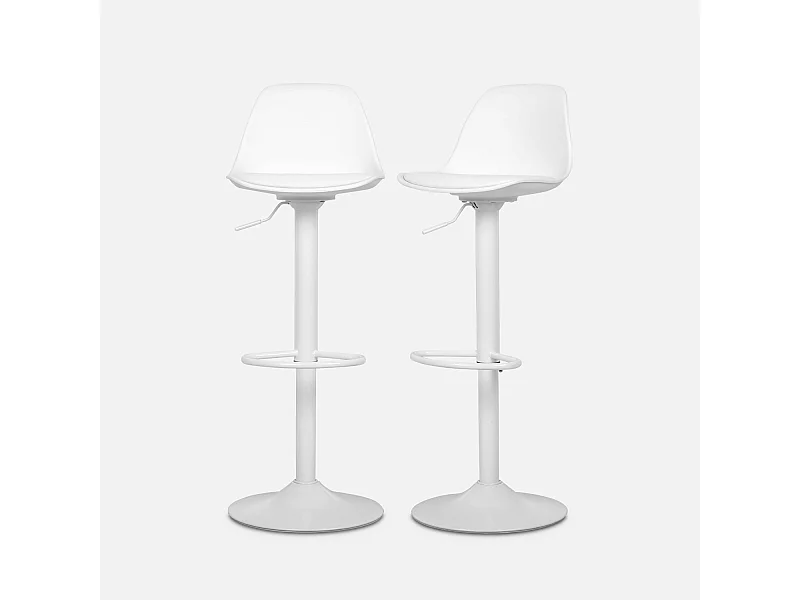 Lot de 2 tabourets de bar réglables 61.5/83.5cm - Noah - simili cuir blanc - hauteur réglable. repose-pieds