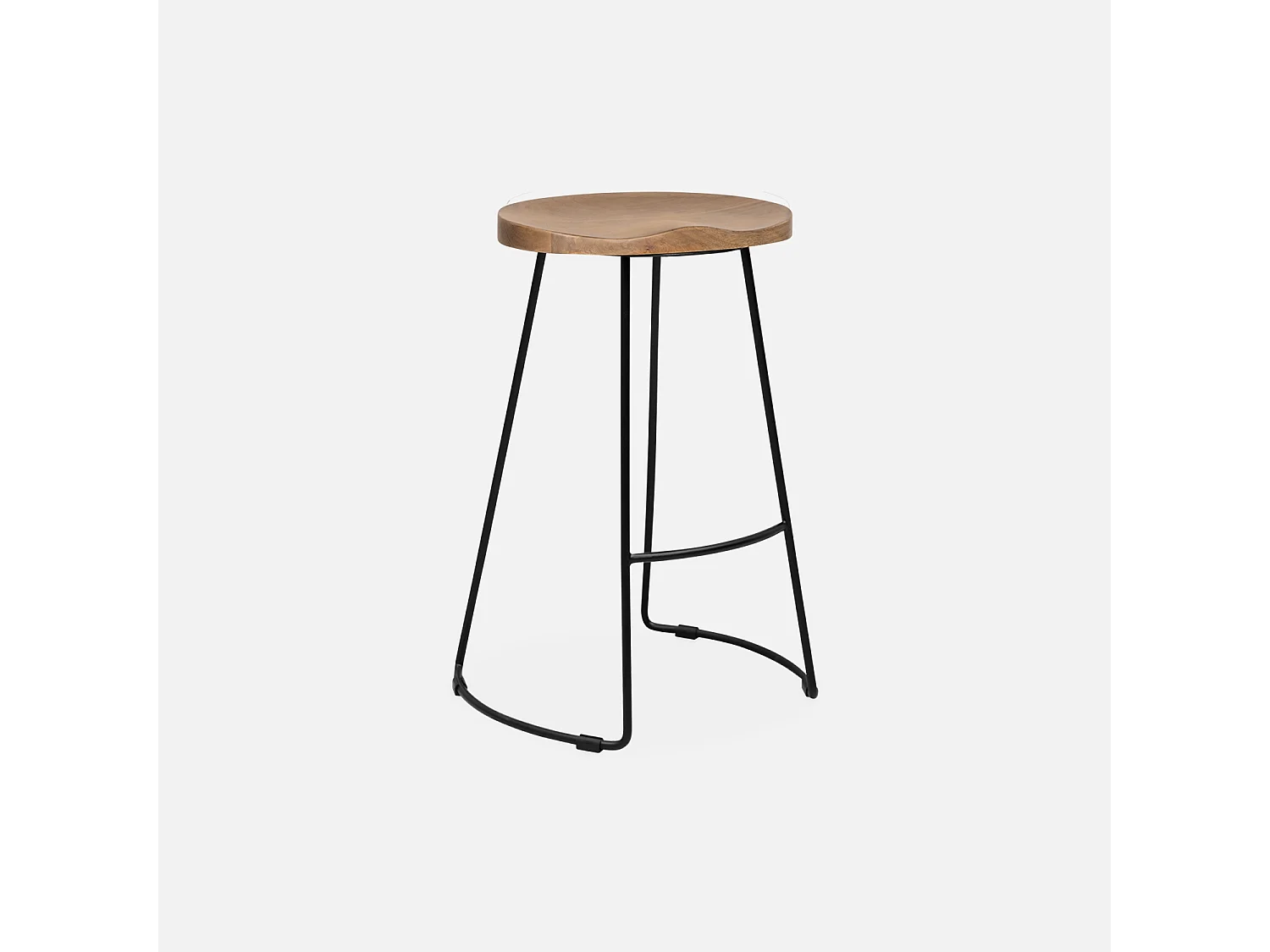 Taburete de bar de madera de mango y acero, 65cm, set de 4 natural