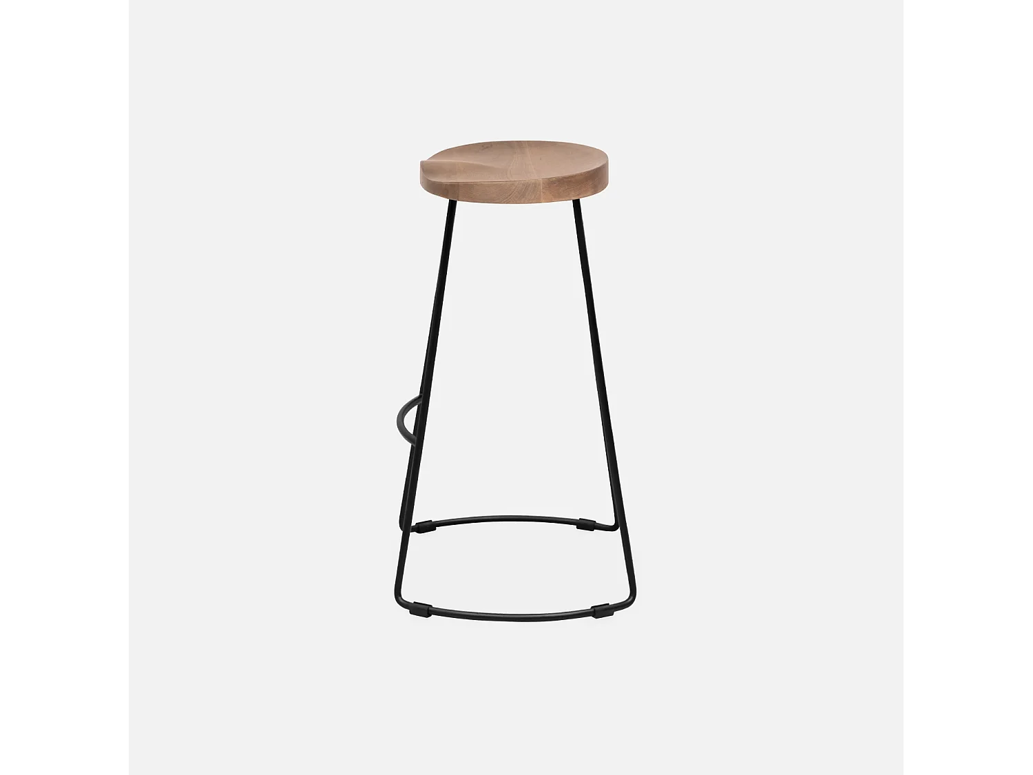 Taburete de bar de madera de mango y acero, 65cm, set de 4 natural