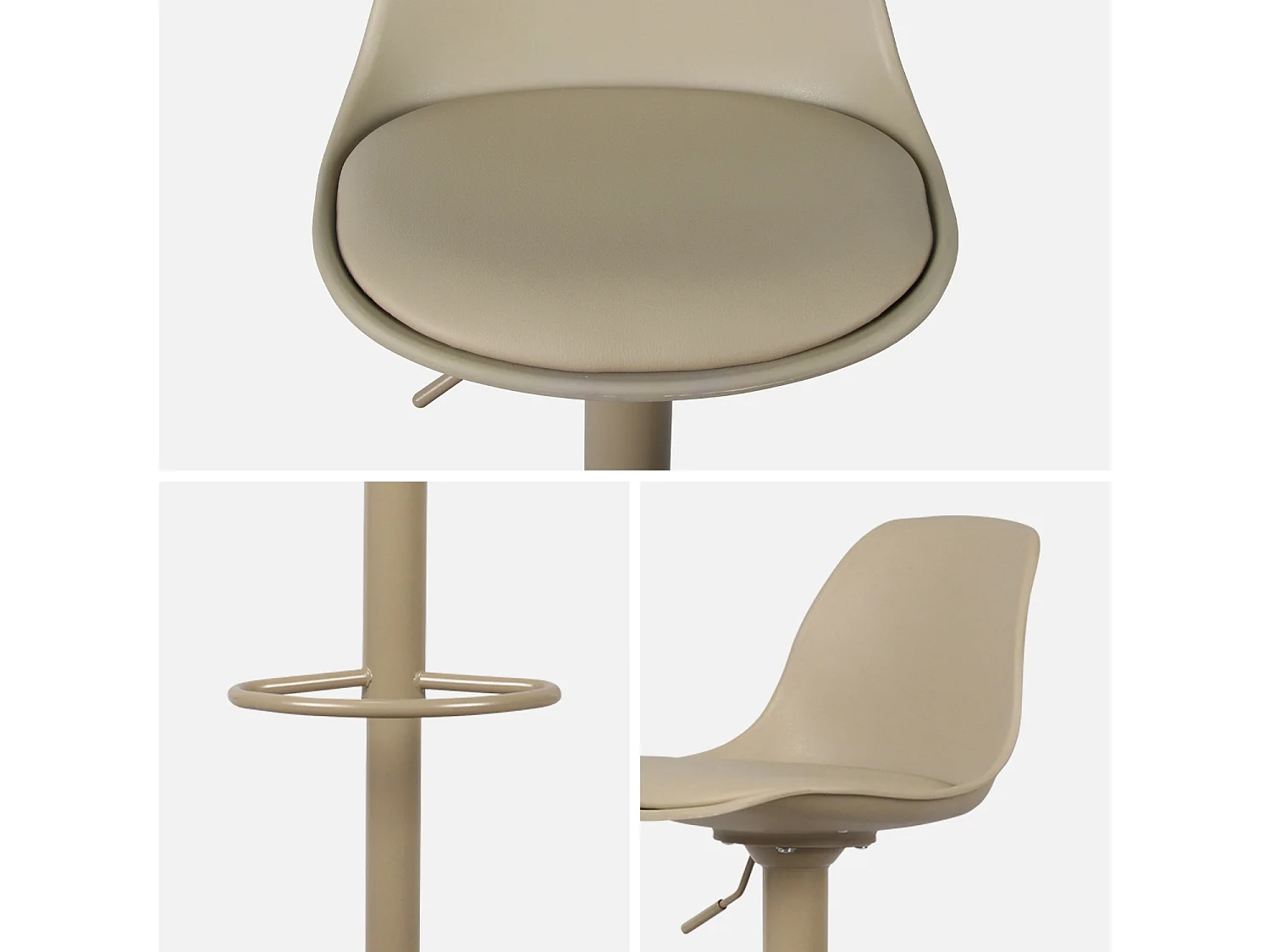 Lot de 2 tabourets de bar réglables 61.5/83.5cm - Noah - simili cuir cappucinno - hauteur réglable. repose-pieds