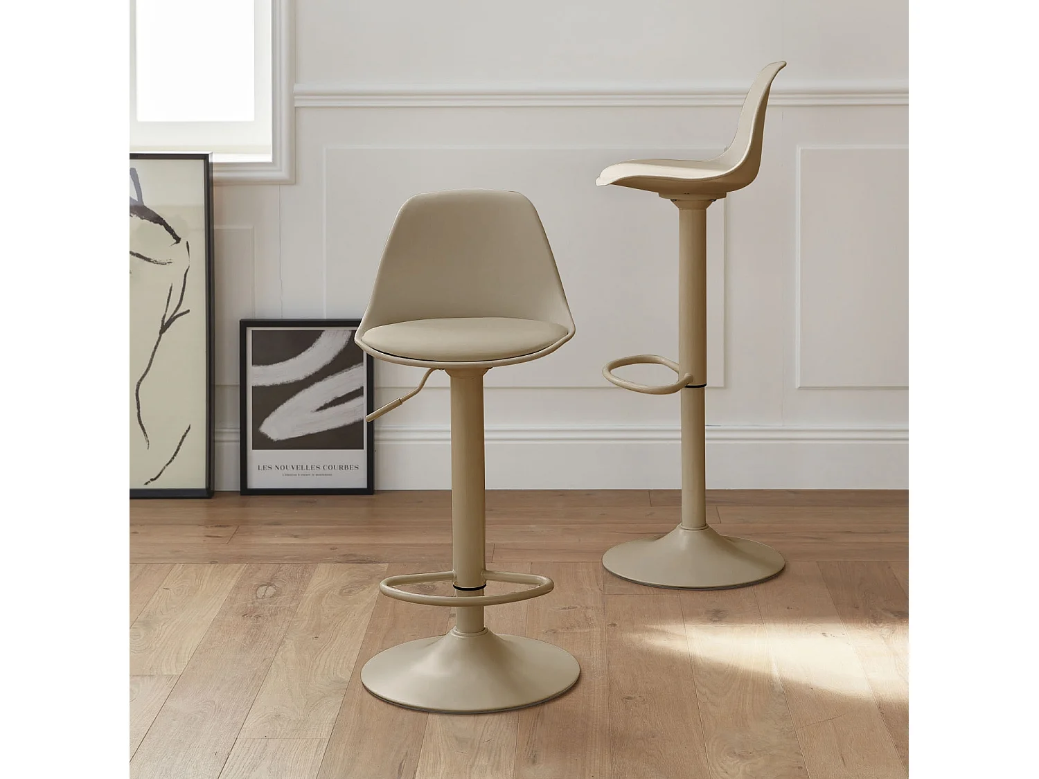 Lot de 2 tabourets de bar réglables 61.5/83.5cm - Noah - simili cuir cappucinno - hauteur réglable. repose-pieds