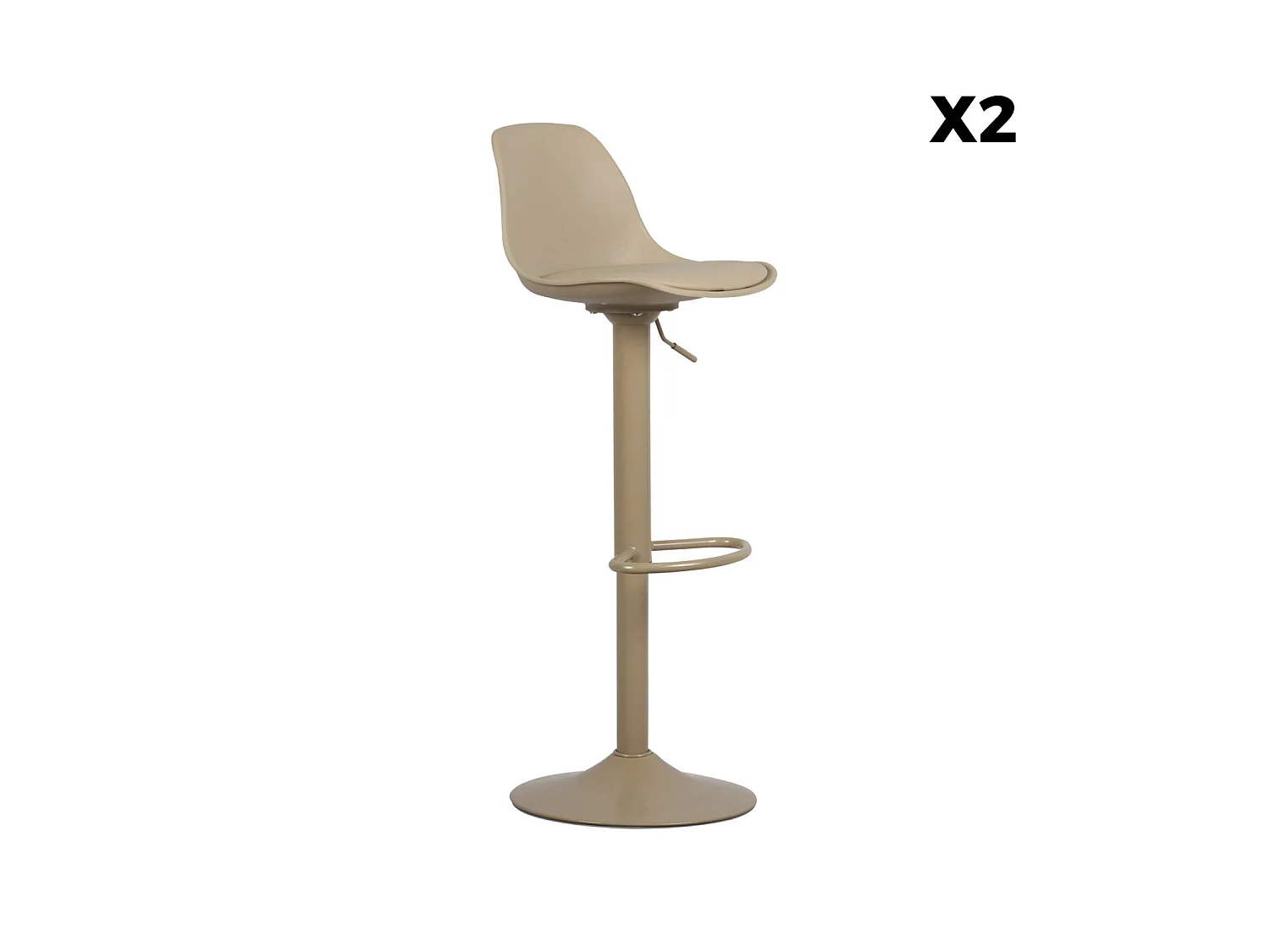 Lot de 2 tabourets de bar réglables 61.5/83.5cm - Noah - simili cuir cappucinno - hauteur réglable. repose-pieds