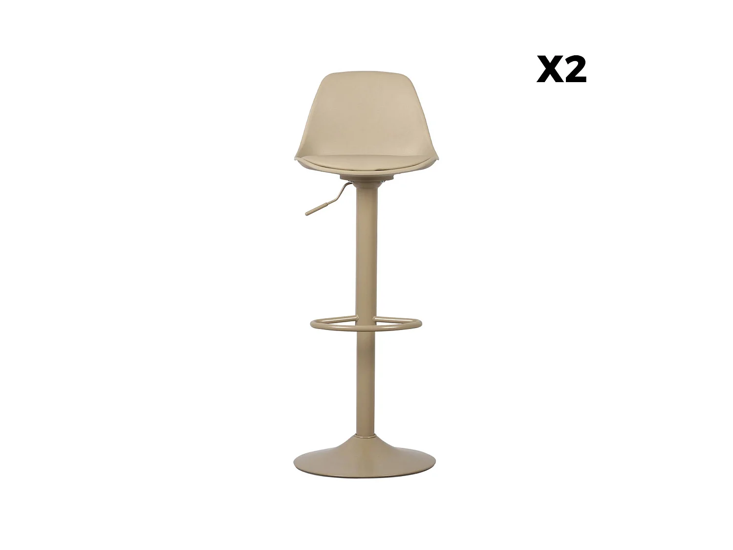Lot de 2 tabourets de bar réglables 61.5/83.5cm - Noah - simili cuir cappucinno - hauteur réglable. repose-pieds