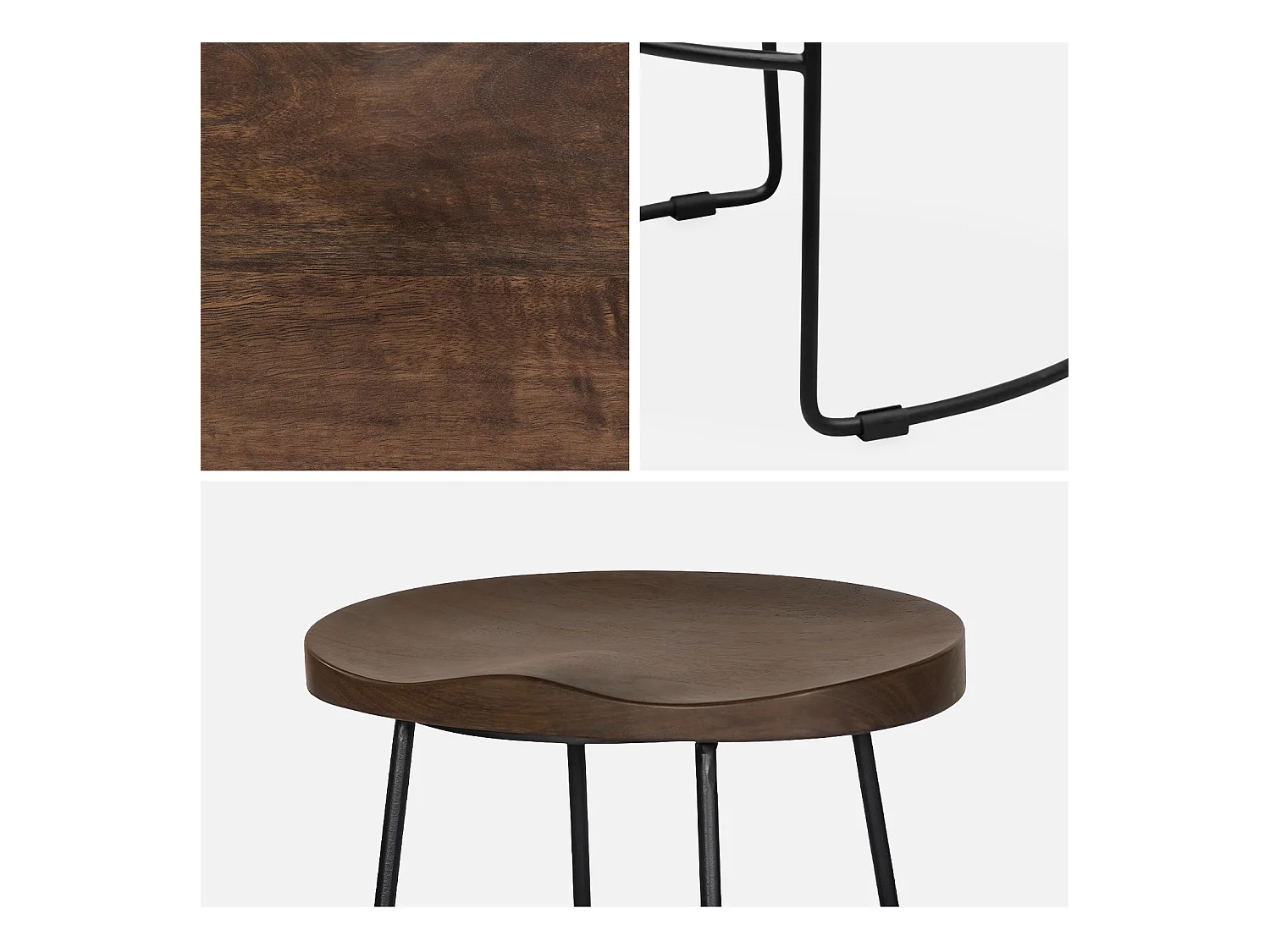 Set di 2 sgabelli da bar in legno di mango e acciaio, 75cm, marrone