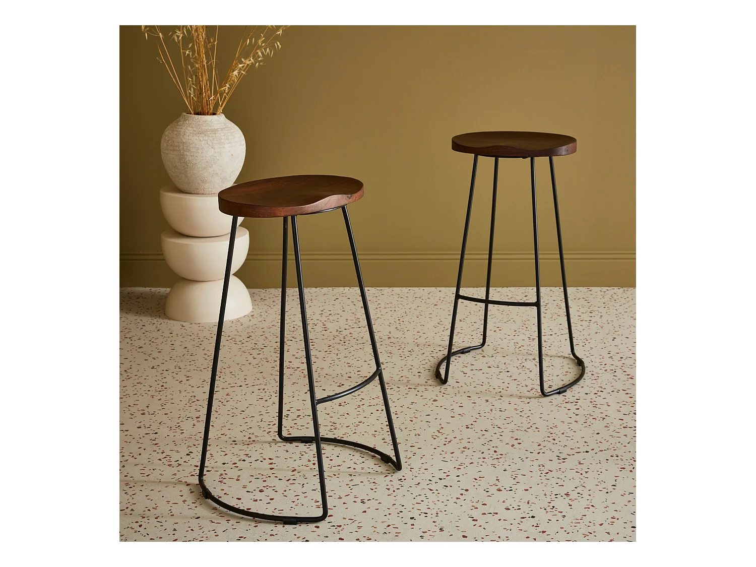 Set di 2 sgabelli da bar in legno di mango e acciaio, 75cm, marrone