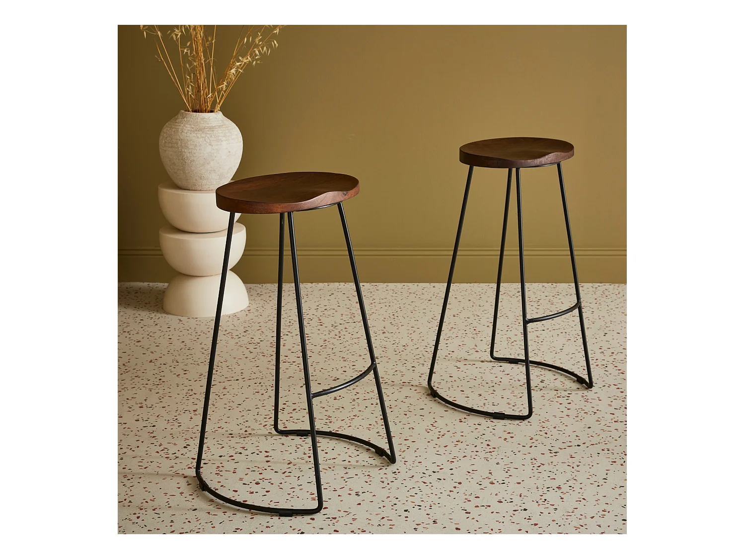 Set di 2 sgabelli da bar in legno di mango e acciaio, 75cm, marrone