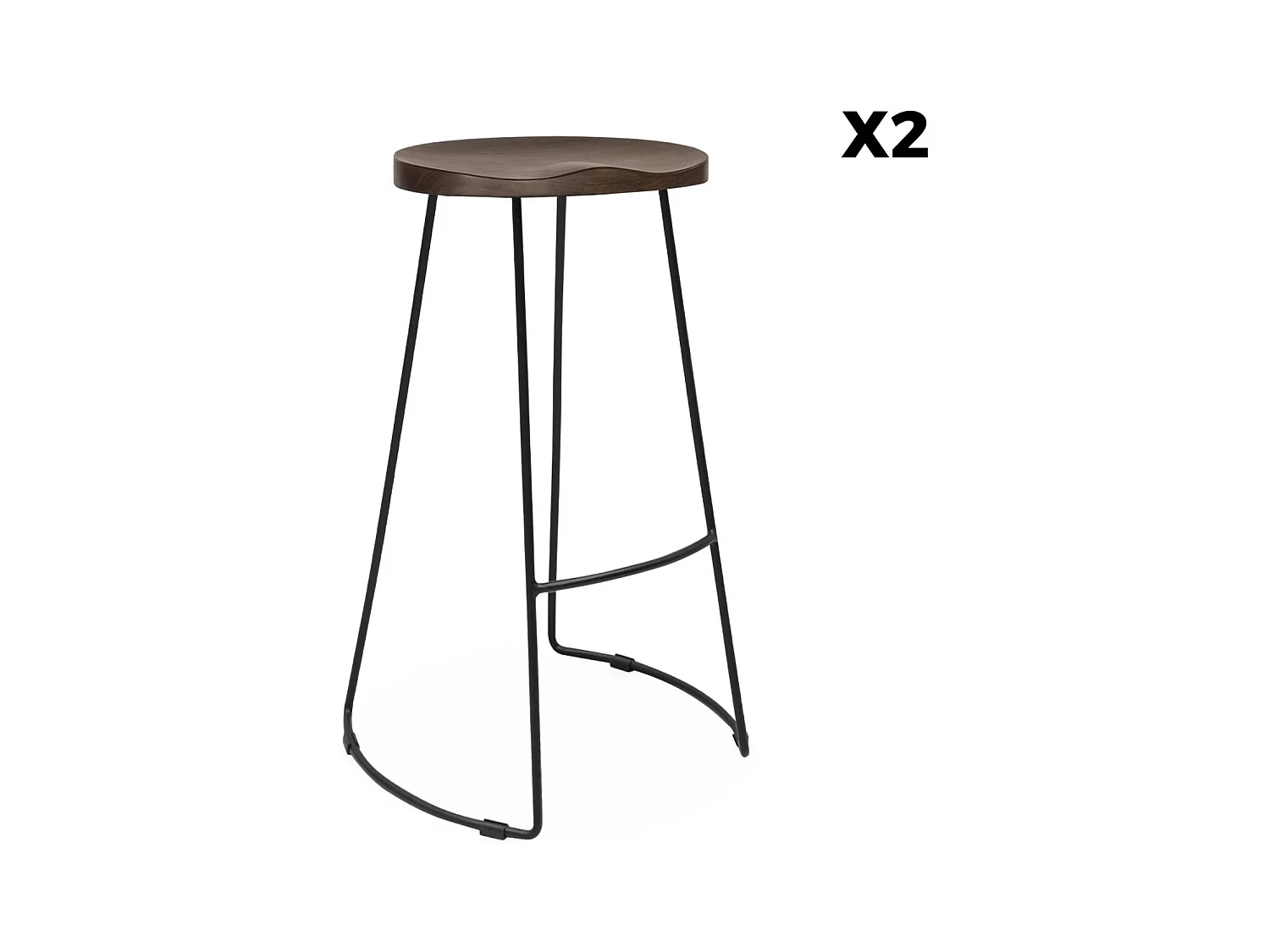 Set di 2 sgabelli da bar in legno di mango e acciaio, 75cm, marrone