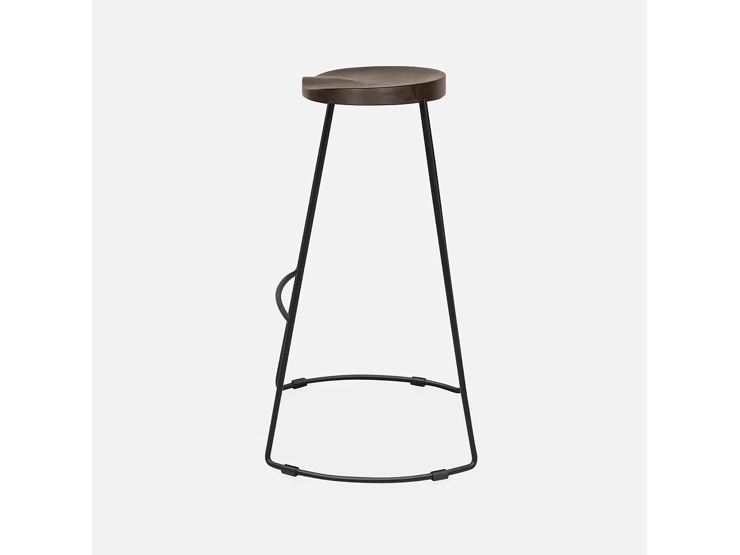 Lot de 4 tabourets de bar bois de manguier teinté noyer et acier. avec repose pieds. 75cm