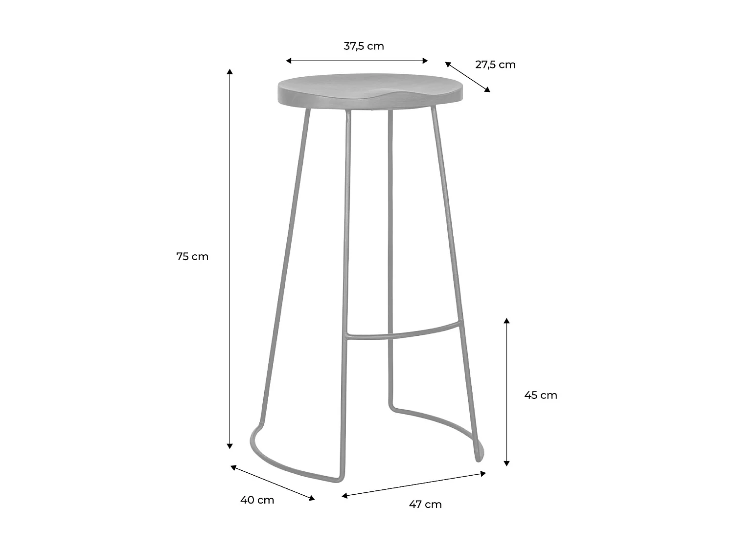 Lot de 4 tabourets de bar bois de manguier teinté noyer et acier. avec repose pieds. 75cm